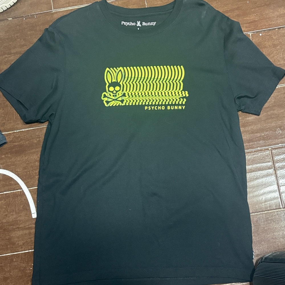 Psycho Bunny Black Tee with Neon Yellow Design bought original from Dillards.